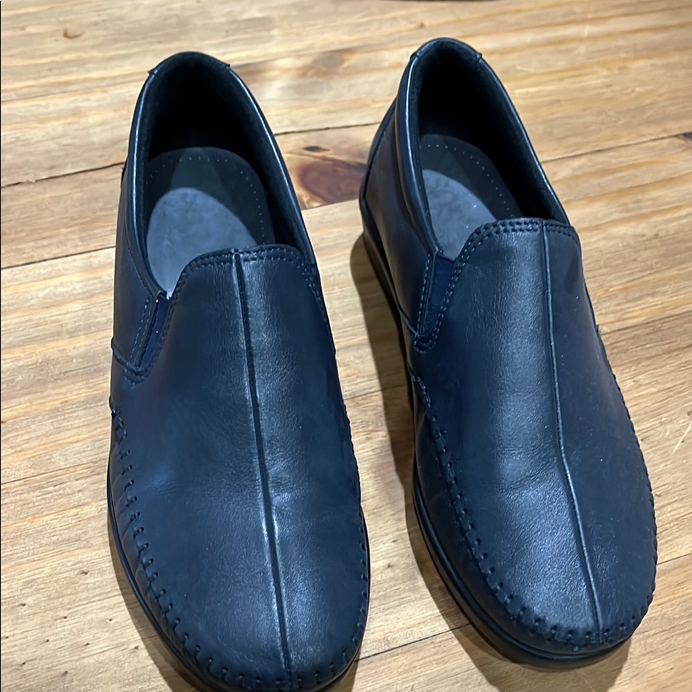 SAS Navy Leather Slip-On Loafers